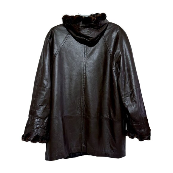 VTG Marvin Richards Leather Overcoat XL Fur Trim Oversized Hooded Butter Soft - Picture 7 of 11